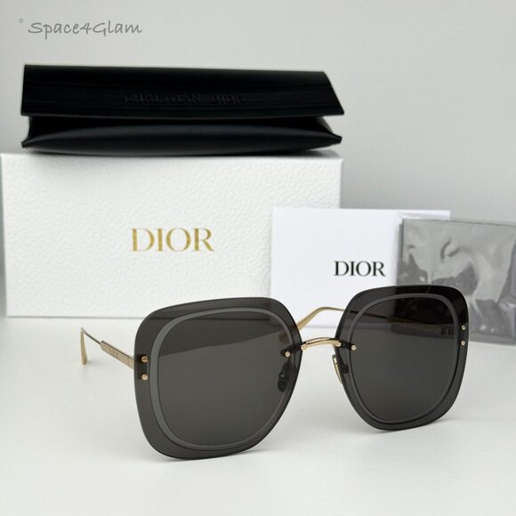 Dior Women Sunglasses Gold Smoke Square Oversized ULTRADIOR SU B0A0 BRAND NEW - Picture 1 of 12